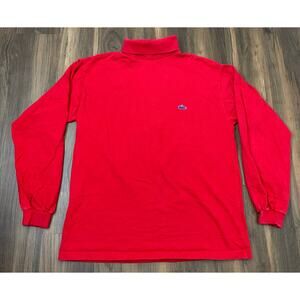VTG 80s Izod Lacoste USA solid red cotton basic long sleeve turtleneck t-shirt L
